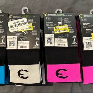 Youth Black & Pink Performance Crew Socks - Large(4-Packs/2-Pair Per Pack)